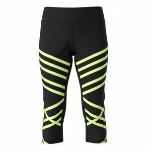 Alo Yoga Airbrush Capri Leggings Women M Black Neon Yellow Striped Athleisure